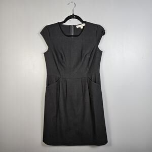 Ann Taylor Loft Petite 4P Black Cap Sleeve Sheath Dress Pockets Work Office Wear
